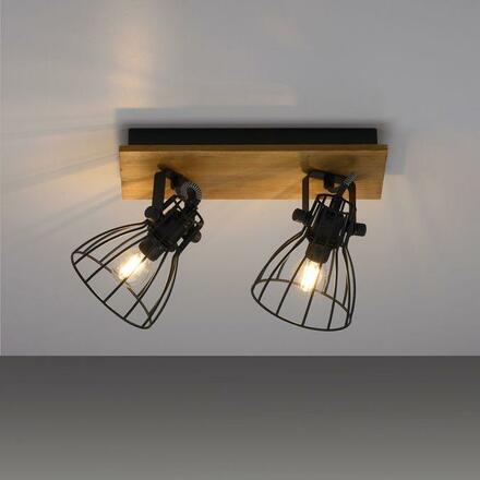 LEUCHTEN DIREKT is JUST LIGHT stropní svítidlo přírodní dřevo černá 2 ramenné otočné industriální design  LD 15118-18