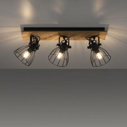 LEUCHTEN DIREKT is JUST LIGHT stropní svítidlo přírodní dřevo černá 3 ramenné otočné industriální design  LD 15119-18