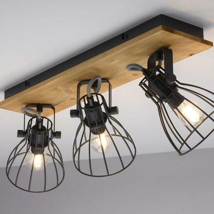 LEUCHTEN DIREKT is JUST LIGHT stropní svítidlo přírodní dřevo černá 3 ramenné otočné industriální design  LD 15119-18
