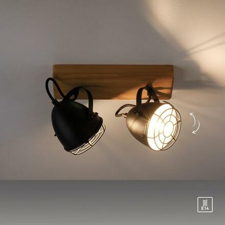 LEUCHTEN DIREKT is JUST LIGHT nástěnné svítidlo vintage retrolook dřevo / kov, 2-ramenné, černá LD 15172-18