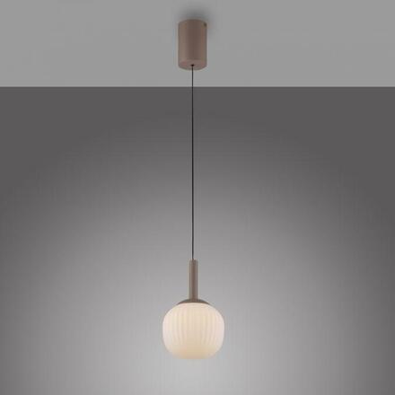 JUST LIGHT LED závěsné svítidlo NAMI, písková barva, Comfort-Lift, paměťová funkce, opálové sklo, SimplyDim 3000K