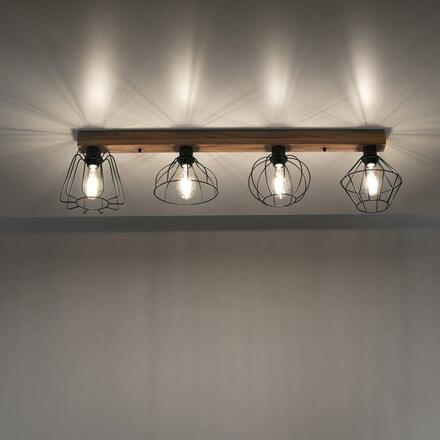 LEUCHTEN DIREKT is JUST LIGHT stropní svítidlo 4 ramenné, dřevodekor, černá, kovové stínítko, rustikální