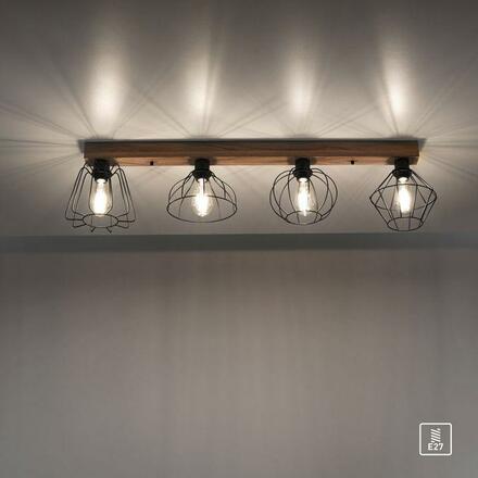 LEUCHTEN DIREKT is JUST LIGHT stropní svítidlo 4 ramenné, dřevodekor, černá, kovové stínítko, rustikální