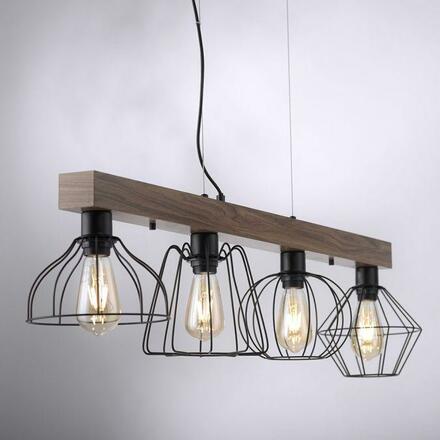 LEUCHTEN DIREKT is JUST LIGHT závěsné svítidlo, nastavitelná výška, 4 ramenné, dřevodekor, černá, kovové stínítko