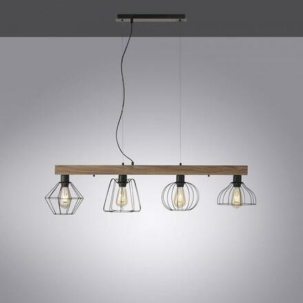 LEUCHTEN DIREKT is JUST LIGHT závěsné svítidlo, nastavitelná výška, 4 ramenné, dřevodekor, černá, kovové stínítko