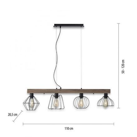 LEUCHTEN DIREKT is JUST LIGHT závěsné svítidlo, nastavitelná výška, 4 ramenné, dřevodekor, černá, kovové stínítko