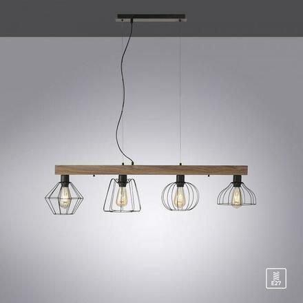 LEUCHTEN DIREKT is JUST LIGHT závěsné svítidlo, nastavitelná výška, 4 ramenné, dřevodekor, černá, kovové stínítko