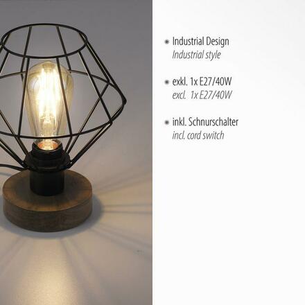 LEUCHTEN DIREKT is JUST LIGHT Stolní lampa, dřevodekor, 1xE27 max. 40 W, do interiéru, dřevodekor+kov,