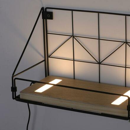 LEUCHTEN DIREKT is JUST LIGHT LED nástěnné svítidlo police 31x16,5x20cm, černé tělo ze dřeva, teplá bílá, vypínač 3000K