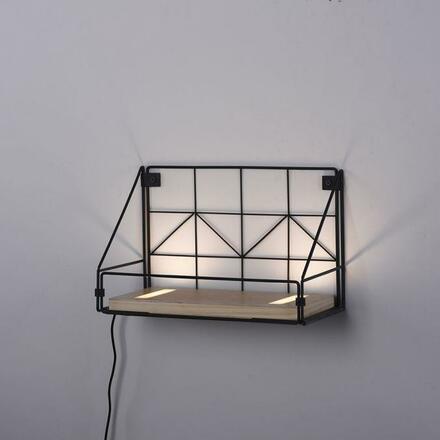 LEUCHTEN DIREKT is JUST LIGHT LED nástěnné svítidlo police 31x16,5x20cm, černé tělo ze dřeva, teplá bílá, vypínač 3000K