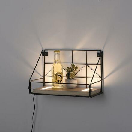 LEUCHTEN DIREKT is JUST LIGHT LED nástěnné svítidlo police 31x16,5x20cm, černé tělo ze dřeva, teplá bílá, vypínač 3000K