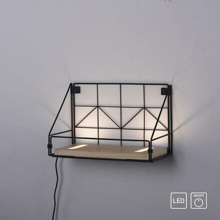 LEUCHTEN DIREKT is JUST LIGHT LED nástěnné svítidlo police 31x16,5x20cm, černé tělo ze dřeva, teplá bílá, vypínač 3000K