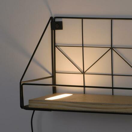 LEUCHTEN DIREKT is JUST LIGHT LED nástěnné svítidlo, police 46x16x20cm, černá, tělo ze dřeva, teplá bílá, vypínač 3000K