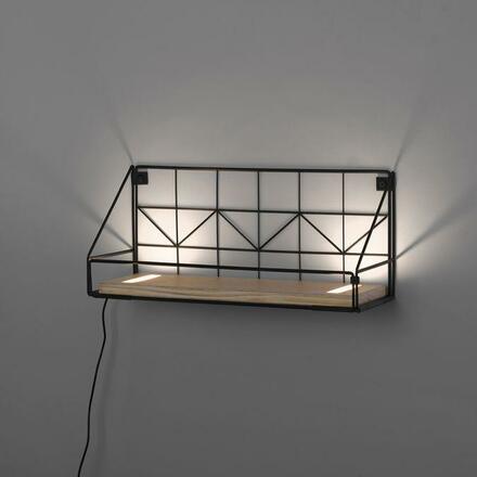 LEUCHTEN DIREKT is JUST LIGHT LED nástěnné svítidlo, police 46x16x20cm, černá, tělo ze dřeva, teplá bílá, vypínač 3000K