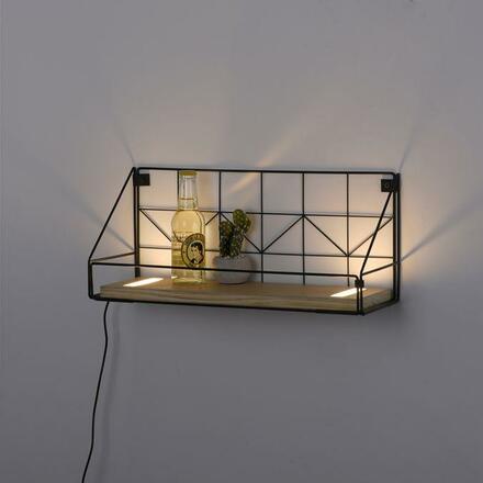 LEUCHTEN DIREKT is JUST LIGHT LED nástěnné svítidlo, police 46x16x20cm, černá, tělo ze dřeva, teplá bílá, vypínač 3000K