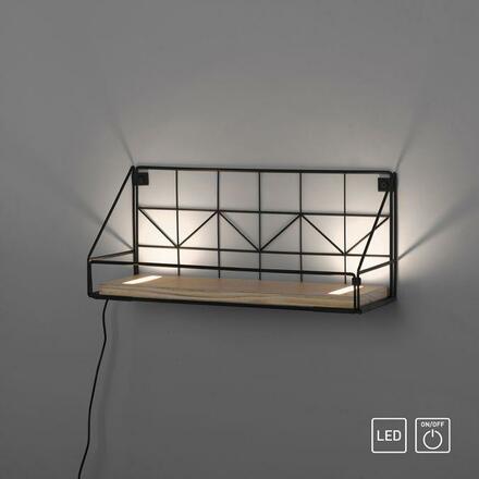 LEUCHTEN DIREKT is JUST LIGHT LED nástěnné svítidlo, police 46x16x20cm, černá, tělo ze dřeva, teplá bílá, vypínač 3000K