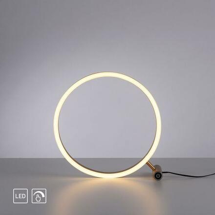 LEUCHTEN DIREKT is JUST LIGHT LED stolní lampa, matná mosaz, kruhová, pr.30cm, dotykový stmívač, Switchmo, teplá bílá 3000K