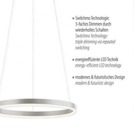 LEUCHTEN DIREKT is JUST LIGHT LED závěsné svítidlo hliník kruhové, pr.40cm, stmívatelné, Switchmo, teplá bílá krokově stmívatelné 3000K
