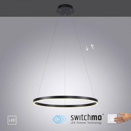 LEUCHTEN DIREKT is JUST LIGHT LED závěsné svítidlo antracit, kruhové, pr.60cm, stmívatelné, Switchmo, teplá bílá krokově stmívatelné 3000K