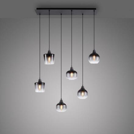 LEUCHTEN DIREKT is JUST LIGHT závěsné svítidlo černé 6-ramenné kouřové sklo moderní do interiéru LD 15425-18