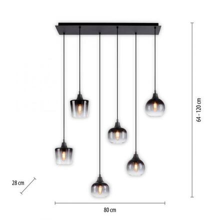 LEUCHTEN DIREKT is JUST LIGHT závěsné svítidlo černé 6-ramenné kouřové sklo moderní do interiéru LD 15425-18