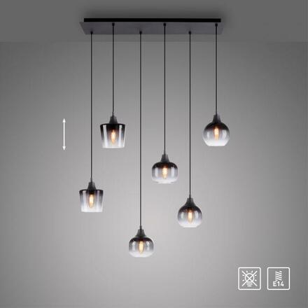 LEUCHTEN DIREKT is JUST LIGHT závěsné svítidlo černé 6-ramenné kouřové sklo moderní do interiéru LD 15425-18