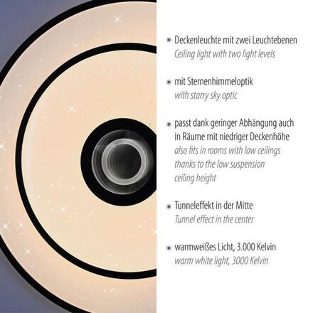 JUST LIGHT LED stropní svítidlo TURANUS, černé, kruhové, 50 cm, hvězdné nebe 3000K