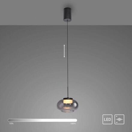 JUST LIGHT Kolekce Schöner Wohnen závěsné svítidlo SIA černá, kouřové sklo, stmívatelné, SimplyDim 3000K