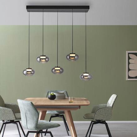 JUST LIGHT Kolekce Schöner Wohnen závěsné svítidlo SIA černé, 5-ramenné, kouřové sklo, stmívatelné, SimplyDim 3000K