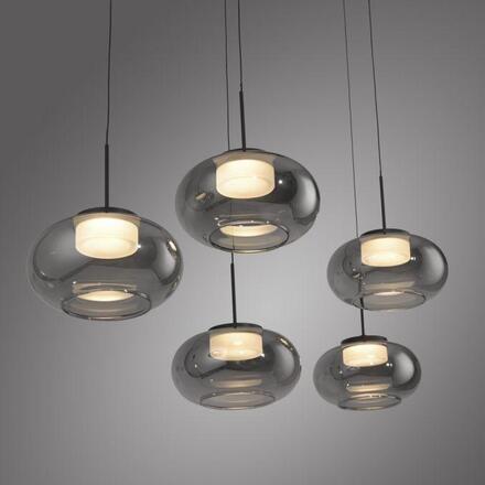 JUST LIGHT Kolekce Schöner Wohnen závěsné svítidlo SIA černé, 5-ramenné, kouřové sklo, stmívatelné, SimplyDim 3000K