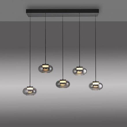 JUST LIGHT Kolekce Schöner Wohnen závěsné svítidlo SIA černé, 5-ramenné, kouřové sklo, stmívatelné, SimplyDim 3000K