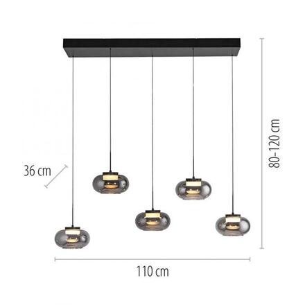JUST LIGHT Kolekce Schöner Wohnen závěsné svítidlo SIA černé, 5-ramenné, kouřové sklo, stmívatelné, SimplyDim 3000K