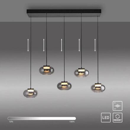 JUST LIGHT Kolekce Schöner Wohnen závěsné svítidlo SIA černé, 5-ramenné, kouřové sklo, stmívatelné, SimplyDim 3000K