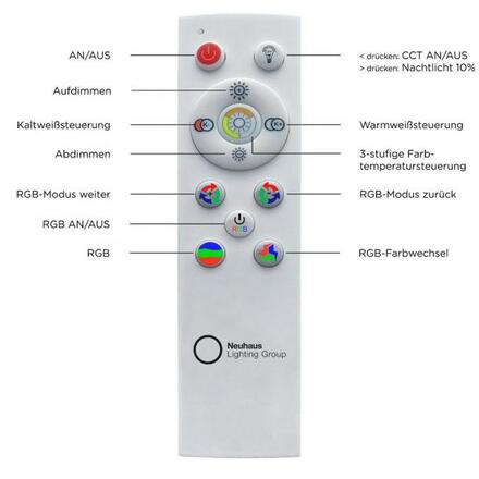 LEUCHTEN DIREKT is JUST LIGHT LED stropní svítidlo, bílé, CCT, RGB, dálkový ovladač, stmívatelné 2700-5000K