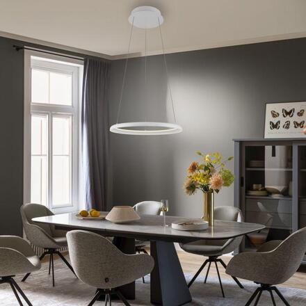 JUST LIGHT Kolekce Schöner Wohnen LED závěsné svítidlo QUILLO, bílé, kruhové, stmívatelné, Comfort Lift, SimplyDim 3000K