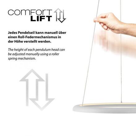 JUST LIGHT Kolekce Schöner Wohnen LED závěsné svítidlo QUILLO, bílé, kruhové, stmívatelné, Comfort Lift, SimplyDim 3000K