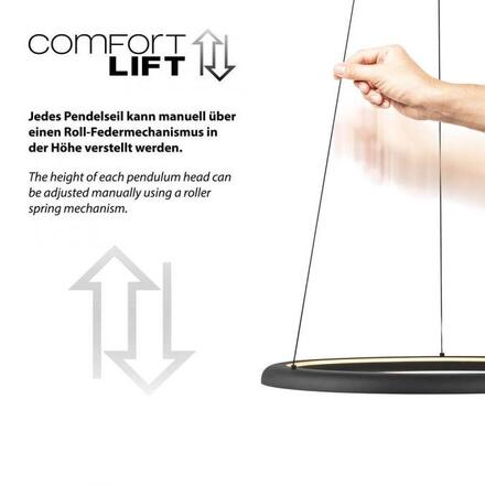 JUST LIGHT Kolekce Schöner Wohnen LED závěsné svítidlo QUILLO, černé, stmívatelné, Comfort Lift, SimplyDim 3000K