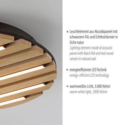 JUST LIGHT LED stropní svítidlo AKUSTIK, dřevo, přírodní, kruhové 3000K