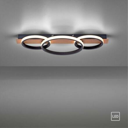 LEUCHTEN DIREKT is JUST LIGHT LED stropní svítidlo, dřevodekor, 3 kruhy, černá, moderní 3000K