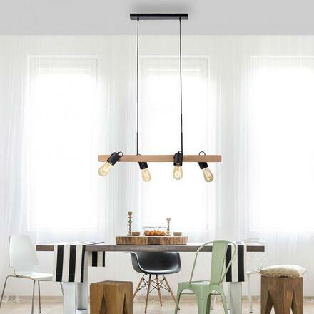 LEUCHTEN DIREKT is JUST LIGHT závěsné svítidlo CANOP, černá, 4 ramenné, dřevo, kov, industriální design