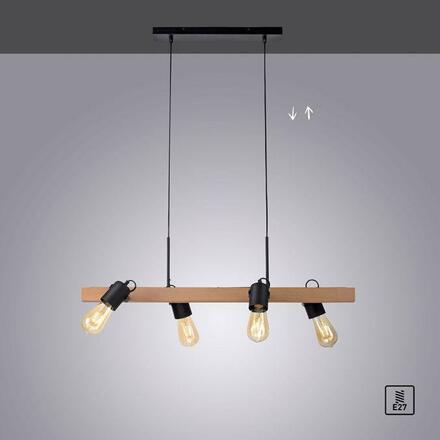 LEUCHTEN DIREKT is JUST LIGHT závěsné svítidlo CANOP, černá, 4 ramenné, dřevo, kov, industriální design