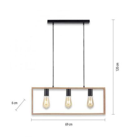 LEUCHTEN DIREKT is JUST LIGHT závěsné svítidlo, černá, dřevěný rám, kov, 3 ramenné