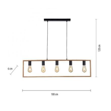 LEUCHTEN DIREKT is JUST LIGHT závěsné svítidlo, černá, nad jídelní stůl, dřevěný rám, kov, 5 ramenné