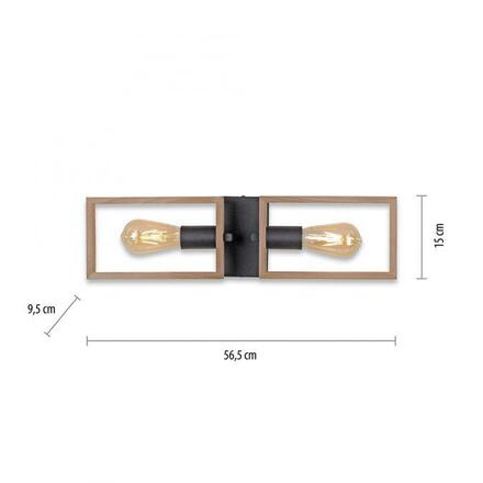 LEUCHTEN DIREKT is JUST LIGHT stropní svítidlo, černá, dřevěný rám, kov, 2 ramenné stropní svítidlo