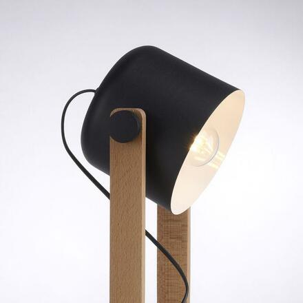 LEUCHTEN DIREKT is JUST LIGHT stolní lampa, černá, šňůrový vypínač, imitace dřeva, industriální design