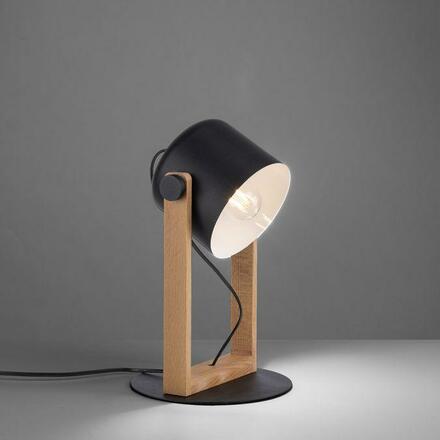 LEUCHTEN DIREKT is JUST LIGHT stolní lampa, černá, šňůrový vypínač, imitace dřeva, industriální design