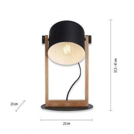 LEUCHTEN DIREKT is JUST LIGHT stolní lampa, černá, šňůrový vypínač, imitace dřeva, industriální design