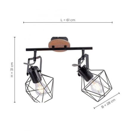 LEUCHTEN DIREKT is JUST LIGHT Stropní svítidlo z kovu a dřeva s nastavitelnými spoty ve vintage stylu