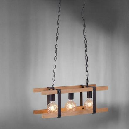 LEUCHTEN DIREKT is JUST LIGHT Závěsné svítidlo, 3-ramenné, vintage styl, E27 patice, dřevo, kov, rustikální
