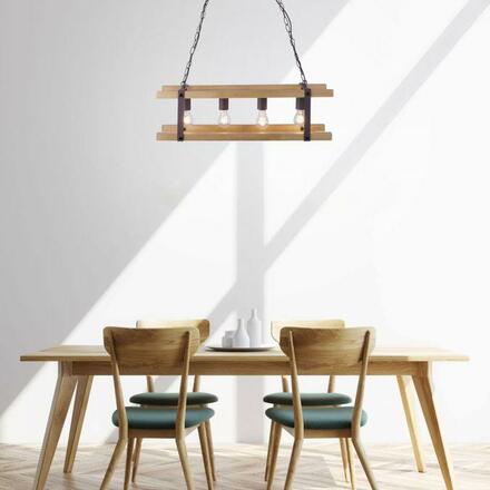 LEUCHTEN DIREKT is JUST LIGHT Závěsné svítidlo, 4-ramenné, vintage styl, dřevo, kov, E27, rustikální